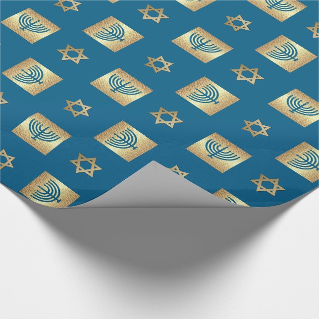 Gold Menorah & Star von David Jewish Holidays Geschenkpapier (Ecke)