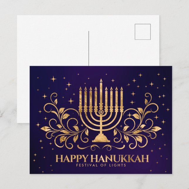 Gold Menorah Swirl Ornament Happy Hanukkah Postkarte (Vorne/Hinten)
