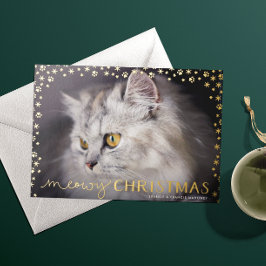 Gold Meowy Christmas Cat Lover Foto Folien Feiertagskarte