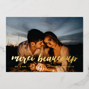 Gold Merci Beaucoup Vielen Dank für Ihre Fotokarte Folieneinladung