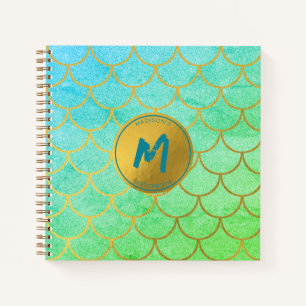 Gold Mermaid Scales Aquamarin Glitzer Sketchbook Notizbuch