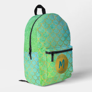 Gold Mermaid Scales Aquamarines Glitzer Muster Mon Bedruckter Rucksack