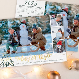 Gold Merry & Bright Foto Collage 2023 Kalender Folien Feiertagskarte