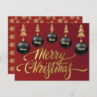Gold Merry Christmas Black Ornaments family Photo  Feiertagskarte
