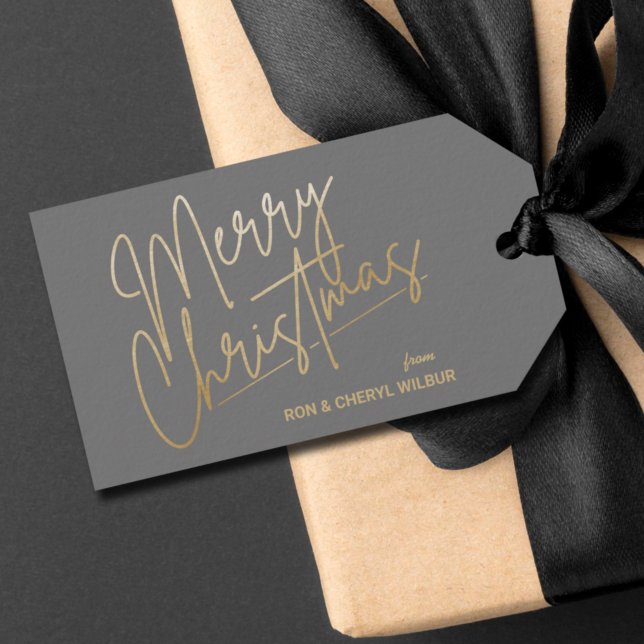Gold Merry Christmas Luxe Gray Geschenkanhänger (Von Creator hochgeladen)