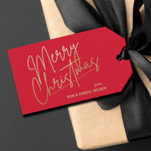 Gold Merry Christmas Luxe Red Geschenkanhänger
