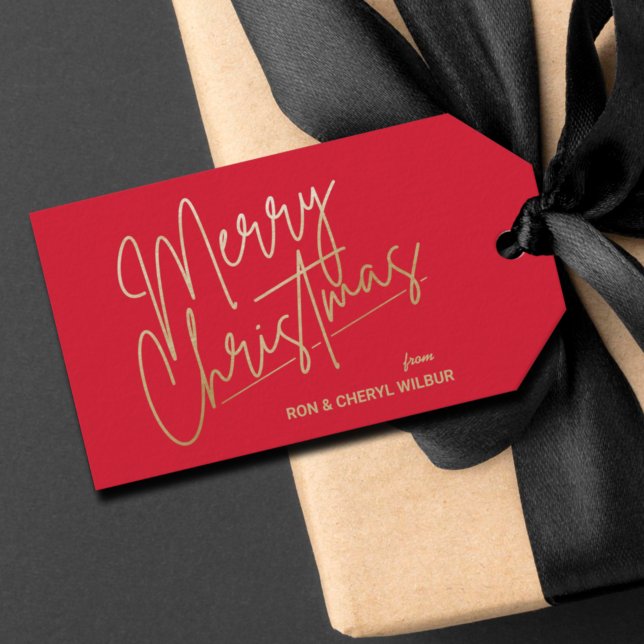 Gold Merry Christmas Luxe Red Geschenkanhänger (Von Creator hochgeladen)