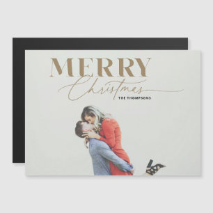 Gold Merry Script Serif Weihnachts Foto Magnet