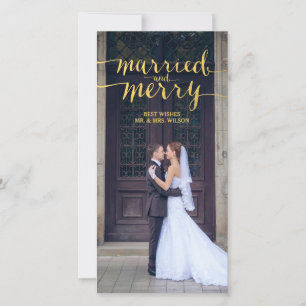 GOLD MERRY & VERHEIRATET FERIENFOTOKARTE FEIERTAGSKARTE