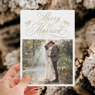 Gold Merry & Verheiratet First Christmas Foto Feiertagskarte