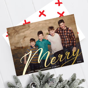 Gold Merry Weihnachtslandschaft Familienfoto Fol Folien Feiertagskarte
