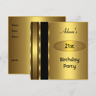 Gold Metal Black Mens 21. Geburtstag Party Man Einladung