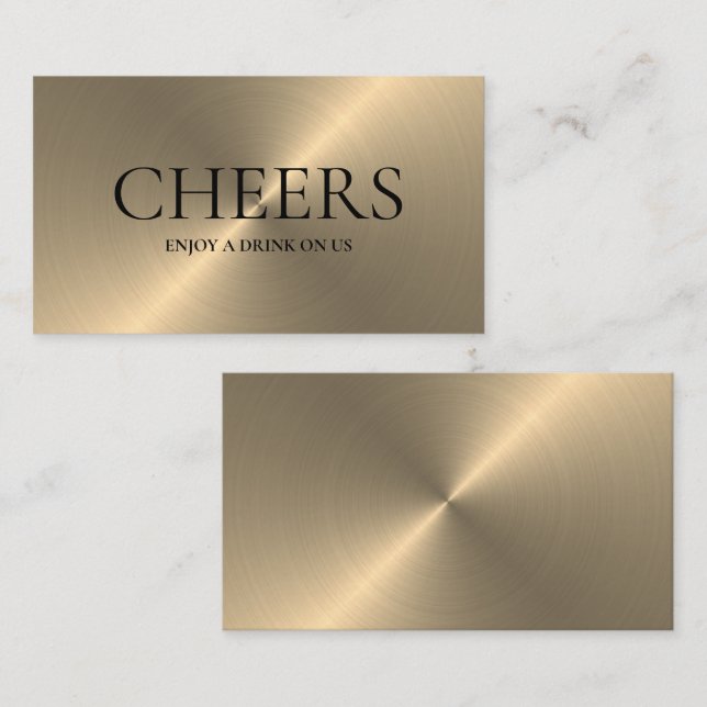 Gold Metal Effect Free Drinks Ticket Card Begleitkarte (Vorne/Hinten)