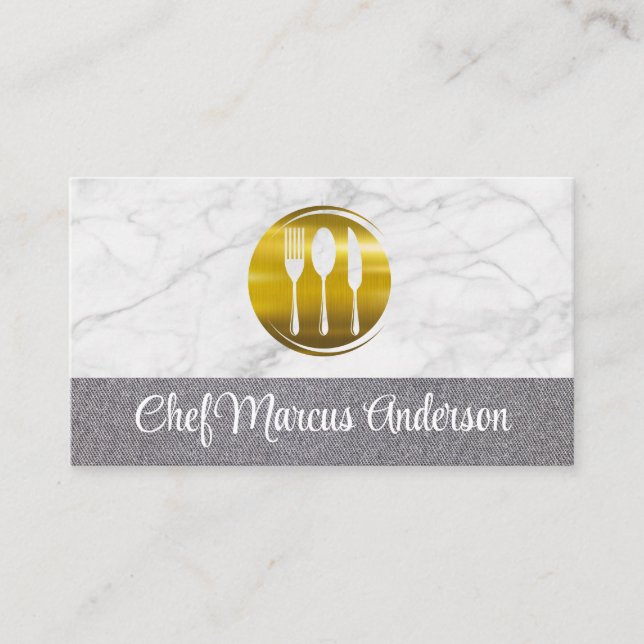 Gold Metal Silverware Logo | Restaurant Visitenkarte (Vorderseite)