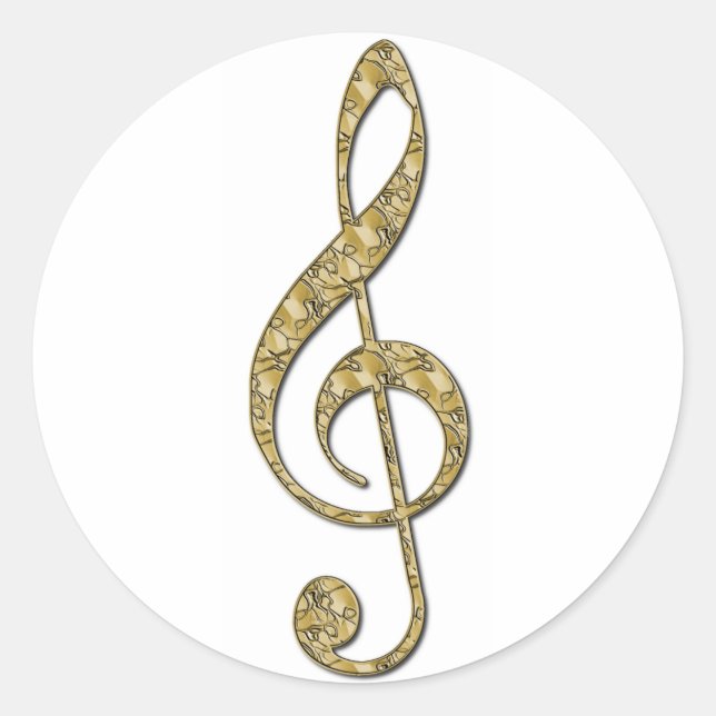Gold Metal Treble Clef Runder Aufkleber (Vorderseite)