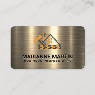 Gold Metall Home Hammers Logo Reparatur Visitenkarte