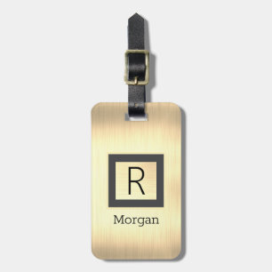 Gold Metall, schwarzer Name & Monogramm, schwarze Gepäckanhänger