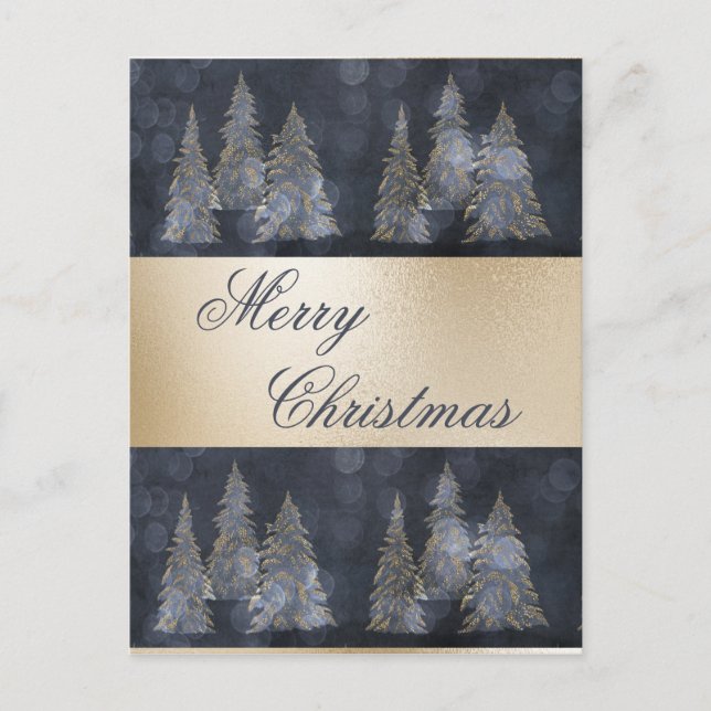 Gold Metallic Blue Elegant Pine Frohe Weihnachten  (Vorderseite)