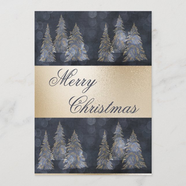 Gold Metallic Blue Elegant Pine Frohe Weihnachten (Vorderseite)