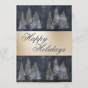 Gold Metallic Blue Elegante Pine Happy Holidays Feiertagskarte
