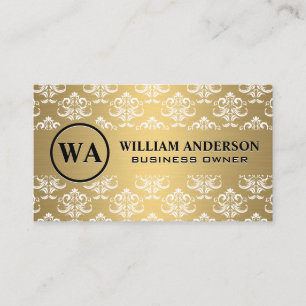 Gold Metallic   Damask Muster   Monogramm Discount Rabattkarte