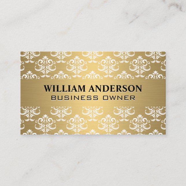 Gold Metallic | Damask Muster Rabattkarte (Vorderseite)