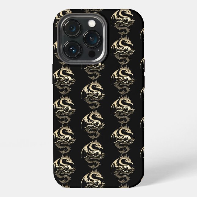 Gold Metallic Drachen Muster iPhone Hülle (Hinten)