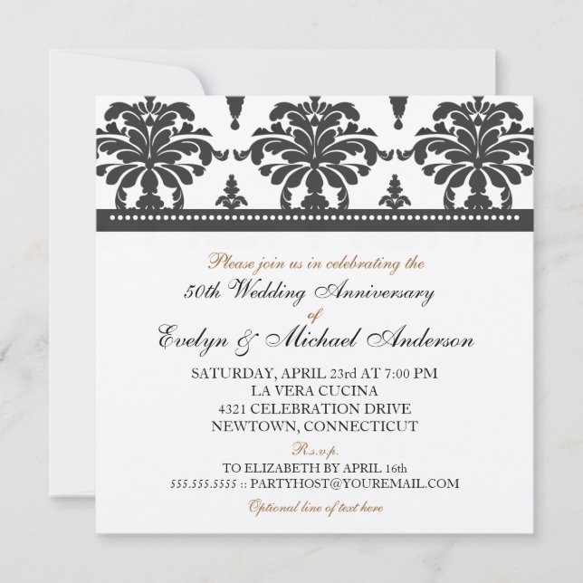 Gold Metallic Elegant 50-jähriges Party Einladung (Vorderseite)