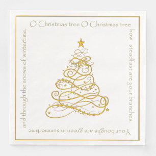 Gold Metallic Filigree "O Christmas Tree" Texte Serviette