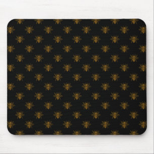 Gold Metallic Foil Bees on Black Mousepad