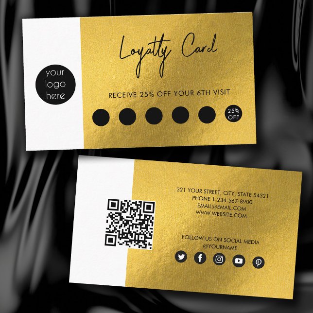 Gold Metallic Foil Business Logo QR Loyalität Visitenkarte (Von Creator hochgeladen)