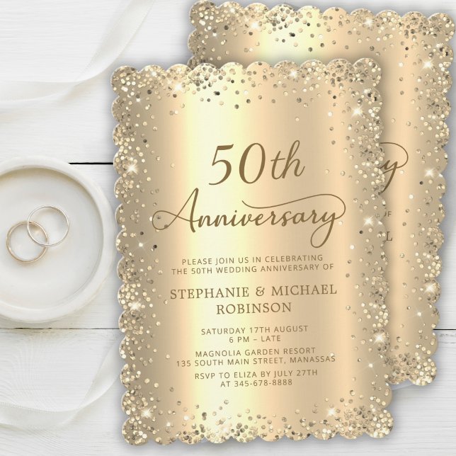 Gold Metallic Glitter 50th Wedding Anniversary Einladung (Von Creator hochgeladen)