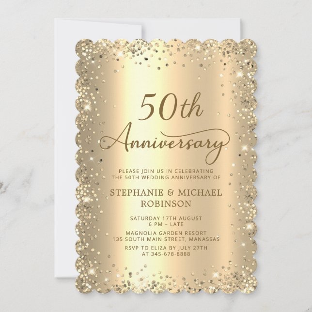 Gold Metallic Glitter 50th Wedding Anniversary Einladung (Vorderseite)