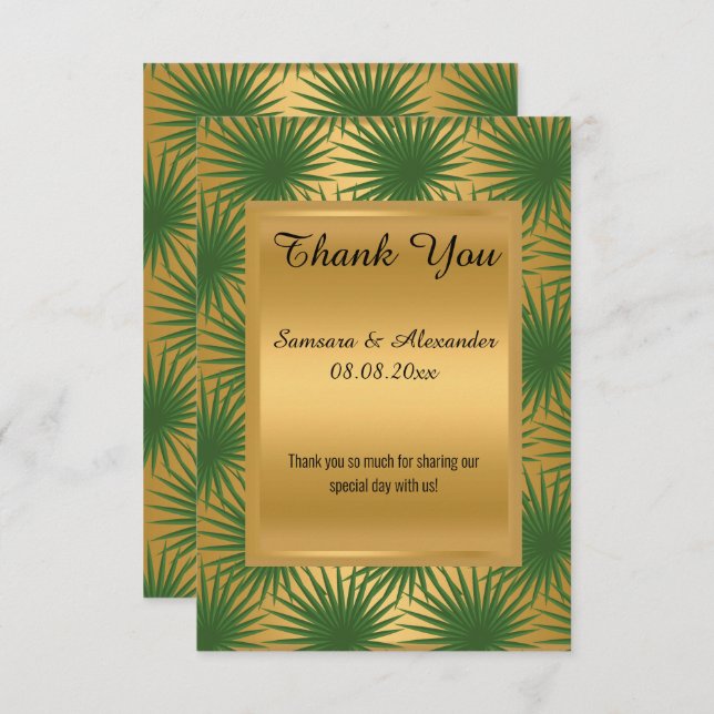 GOLD METALLIC GREEN FERN Danke, Karte (Vorne/Hinten)