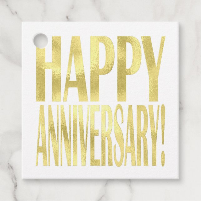 Gold Metallic Happy Jubiläum stilvoll chic Geschenkanhänger (Vorderseite)