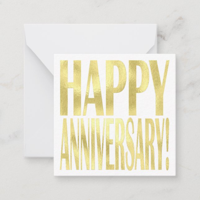 Gold Metallic Happy Jubiläum stilvoll chic Mitteilungskarte (Vorderseite)