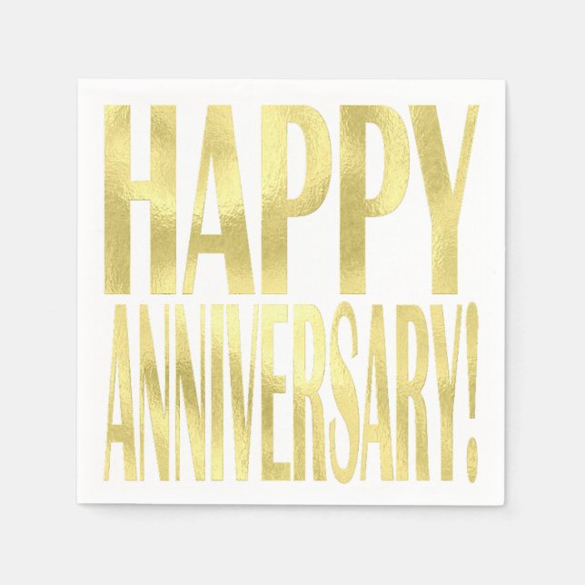 Gold Metallic Happy Jubiläum stilvoll chic Serviette (Vorderseite)