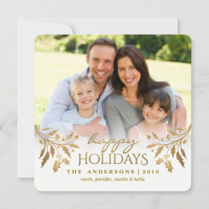 Gold Metallic Holly Berry Holiday Foto Flat Card Feiertagskarte