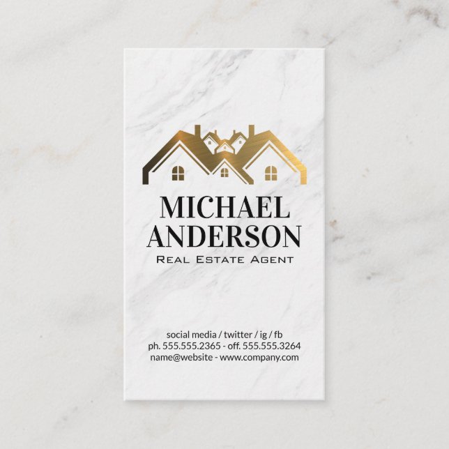 Gold Metallic House Logo | Marmor Visitenkarte (Vorderseite)