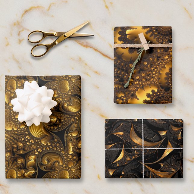 Gold Metallic Look Fraktal Designe Geschenkpapier Set (Von Creator hochgeladen)