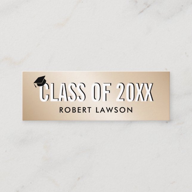 Gold Metallic Luxe Class Graduation Cap Name Card Mini Visitenkarte (Vorderseite)