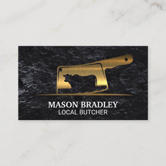 Gold Metallic Meat Cleaver Logo Visitenkarte (Vorderseite)