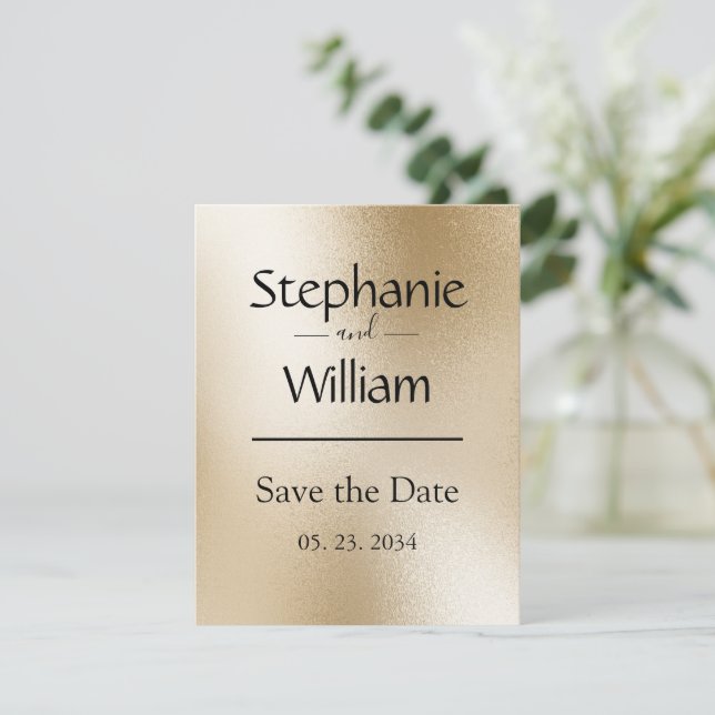 Gold Metallic Moderner Chic Einfach Elegant Stilvo Save The Date (Stehend Vorderseite)