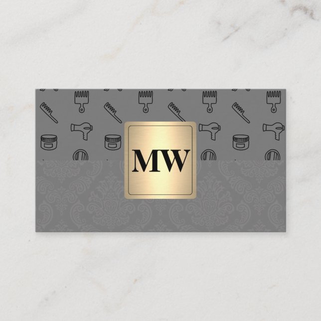 Gold Metallic | Monogram Damask | STYLIST Terminkarte (Vorderseite)