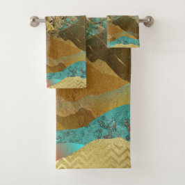 Gold Metallic Mountain Vista Landschaft Badhandtuch Set