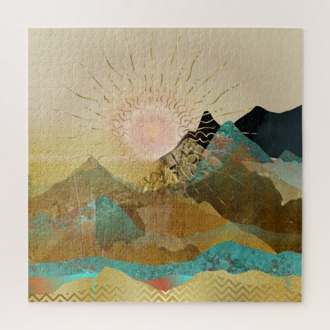Gold Metallic Mountain Vista Landschaft Puzzle (Vertikal)