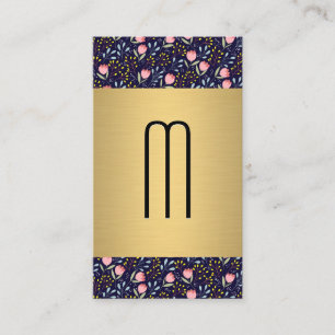 Gold Metallic Niedlich Kleine Blume Monogramm Visitenkarte