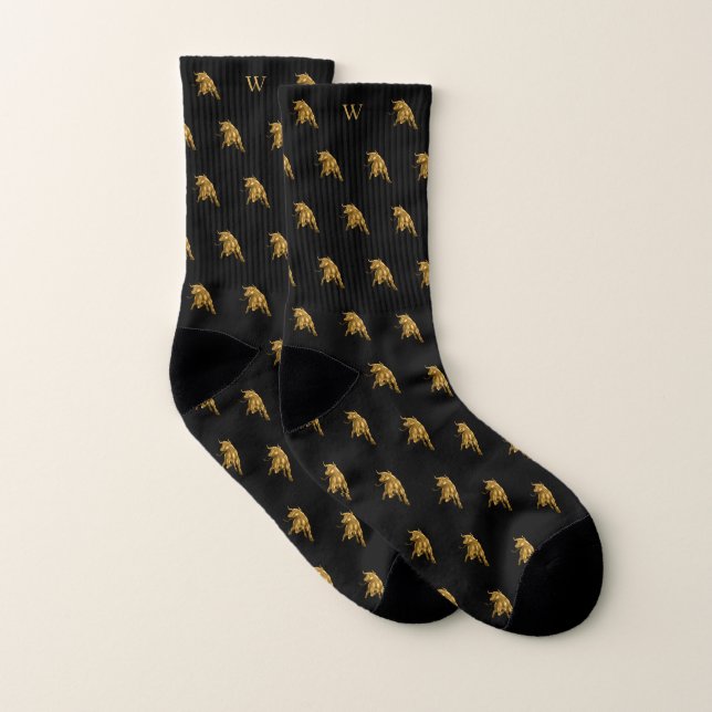 Gold Metallic Ox Bull Mit Monogramm Initials Black Socken (Paar)