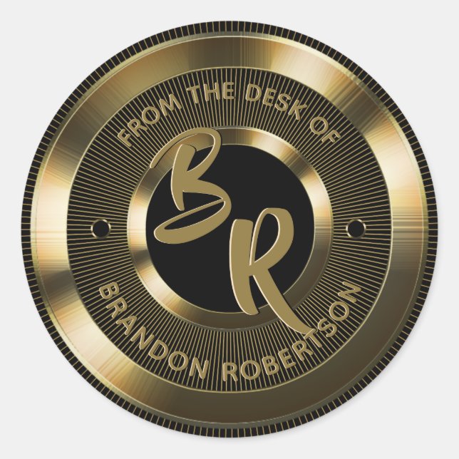 Gold-Metallic-Personalisiert-Initial Runder Aufkleber (Vorderseite)