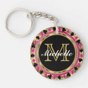 Gold-Metallic-Pink-Poker-Design   Monogramm Schlüsselanhänger